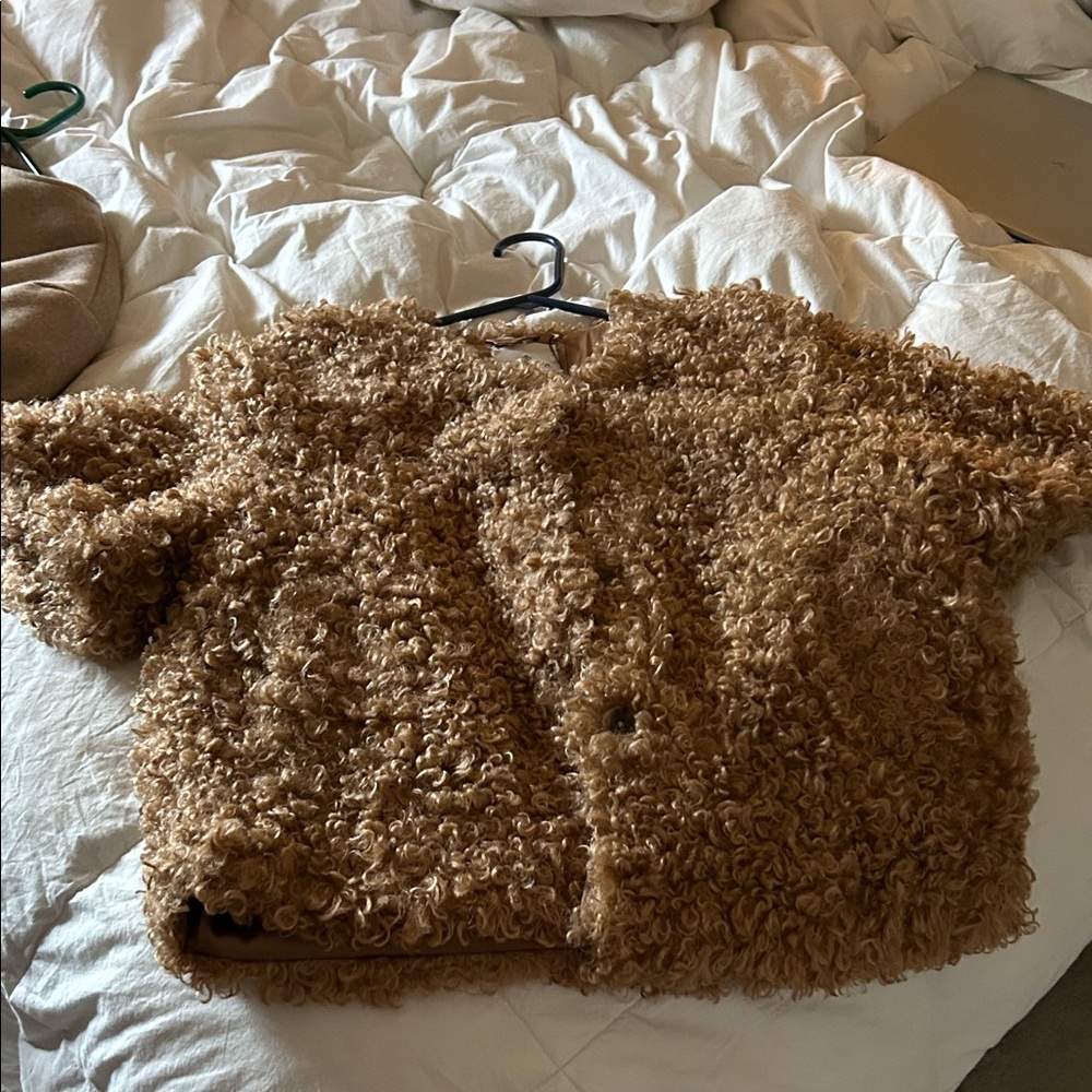 Women’s Faux Curly Teddy Jacket - Brown